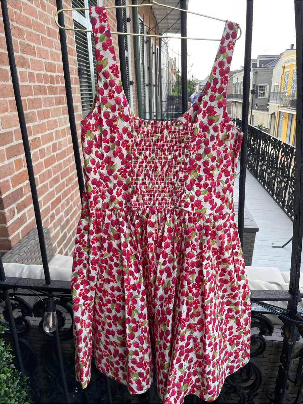 J. Crew White Dress with Pink & Green Strawberry Print